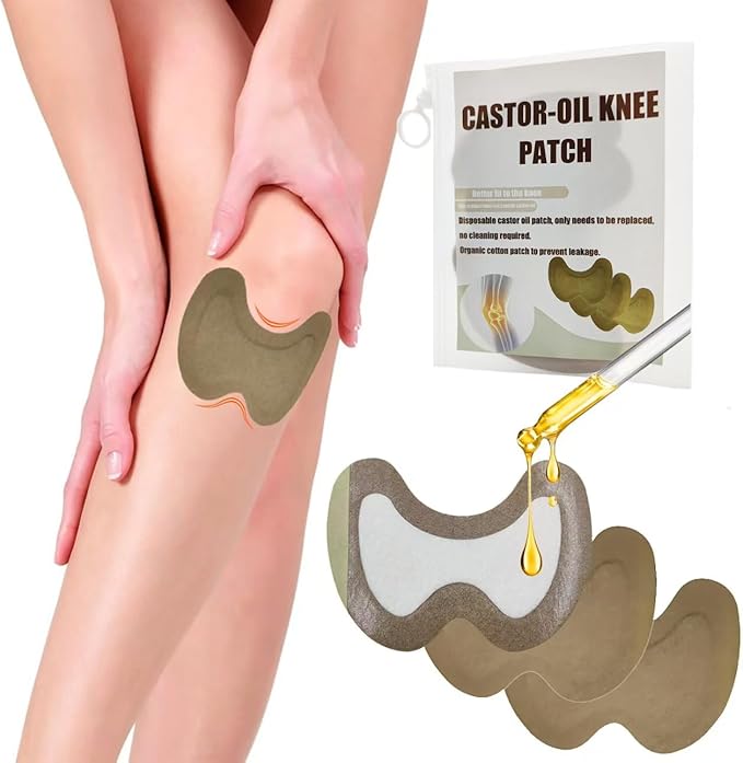 20pcs Castor Oil Patches for Knees, Castor Oil Pack Wrap, Specially Designed for Knees, Disposable Organic Cotton Self-Adhesive Sheet, 5.2x3.7in, No Wash(Without Essential Oils)
