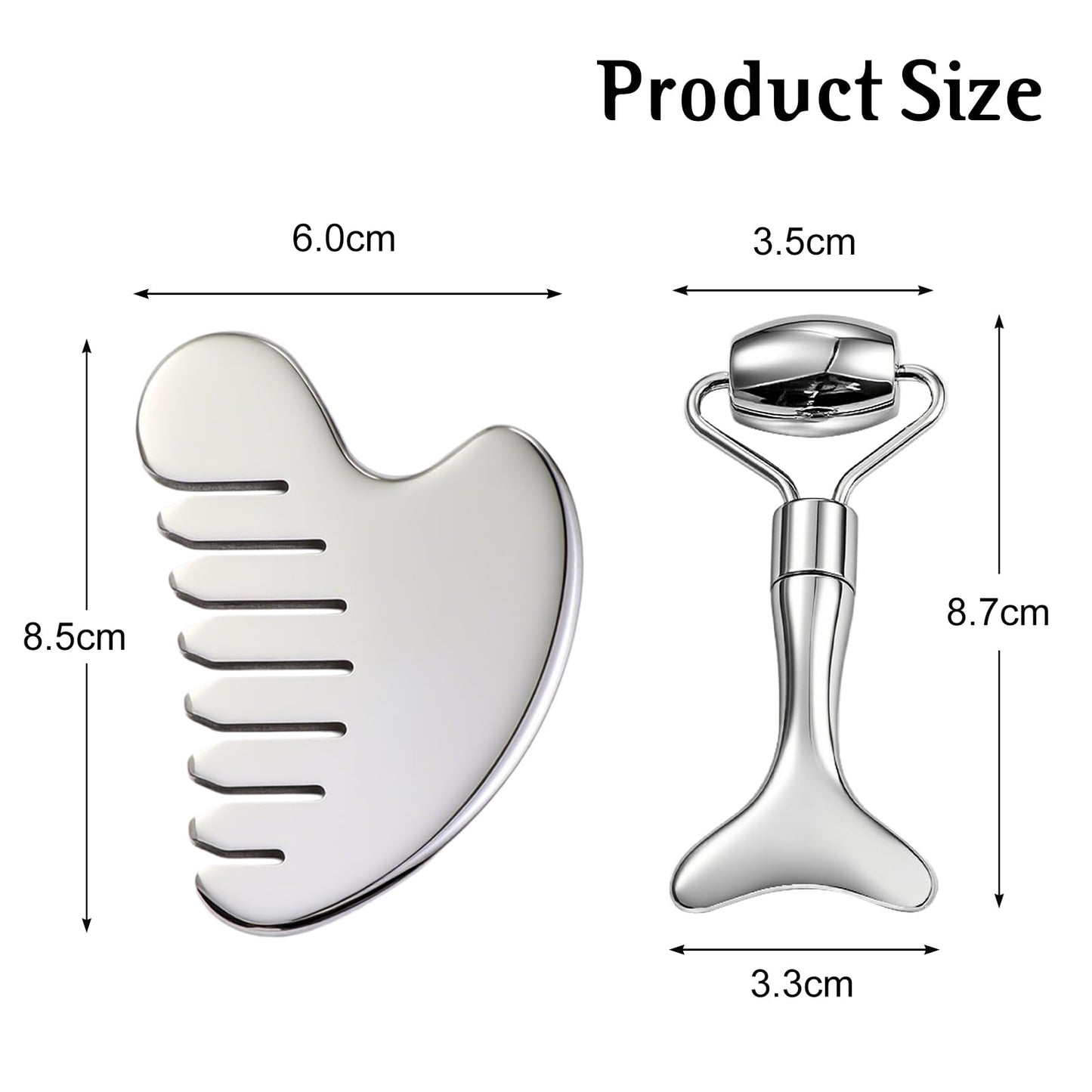Gua Sha Facial Tool and Face Roller Set, Stainless Steel Lymphatic Drainage Massager for Face, Head, Eyes, Chin and Jaw, Lifting, Massage Scraping with Travel Pouch
