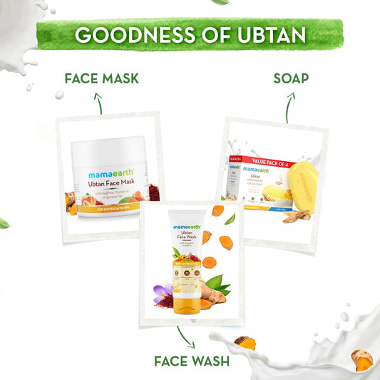 MAMAEARTH Ubtan & Sandalwood Moisturizing Lotion Soap Bar | Removes Tanning & Gently Exfoliates | Traditional De Tan Bath Bar | for Face & Body | 4 Bars (4.41 Oz/125g Each)