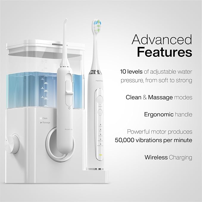 AquaSonic Home Dental Center PRO – Brushing & Flossing Made Easy – Brush & Floss – Power Toothbrush & Water Flosser – Whiter Teeth & Healthier Gums