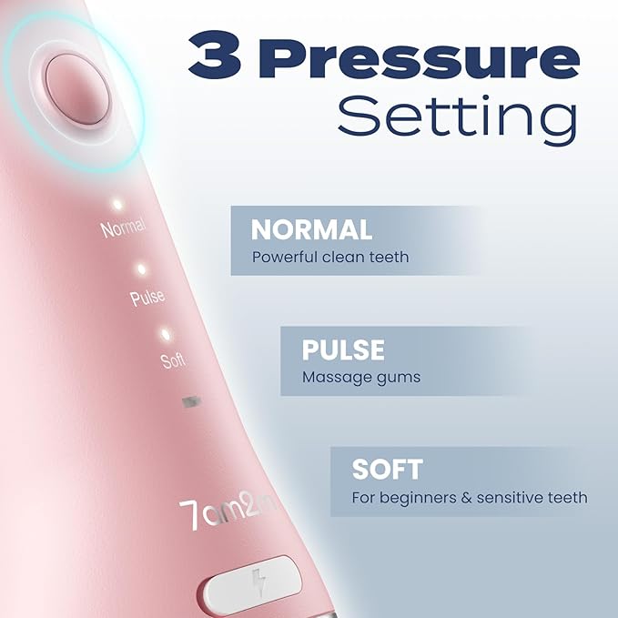 7AM2M Portable Water Flosser Cordless, Water Flosser with 3 Modes and 2 Jet Tips, USB C Rechargeable, IPX7 Waterproof, Dental Water Flosser for Travel and Home Use (Pink)