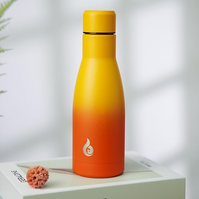 BJPKPK Insulated Water Bottle 12oz Samll Stainless Steel Water Bottles Reusable Metal Thermal Keep Cold and Hot,Sunset Orange