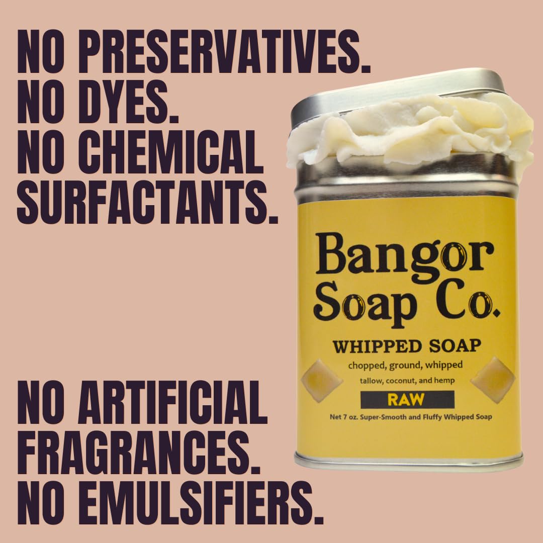 Bangor Soap Co.'s RAW UNSCENTED Pure, Natural Whipped Soap with the FINEST Tallow, Coconut, and Hemp, for the SMOOTHEST Lather in Skin Care