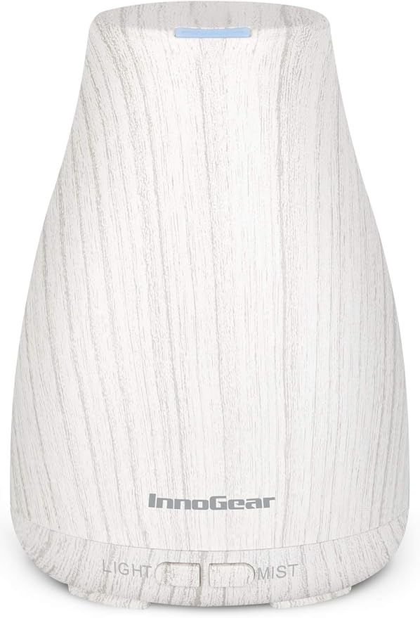 InnoGear Essential Oil Diffuser, Premium 5-in-1 Diffusers for Home Scent Aromatherapy Diffuser Air Desk Humidifier for Bedroom Large Room Office 7 Color LED 2 Mist Mode Waterless Auto Off, White Grey