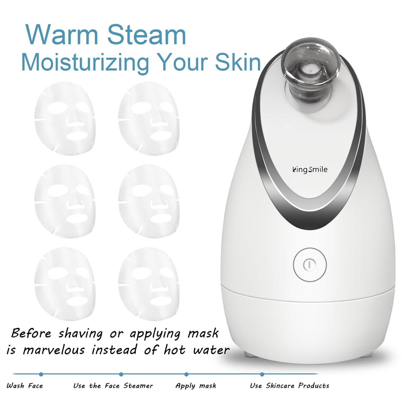 Kingsmile Facial Steamer, 3 in 1 Face Steamer for Facial,Compact NanoSteamer with Aromatherapy,Face Humidifier - Adjustable Nozzle, Warm Mist Steamer for Home SPA, Stainless Steel Skin Kit & Headband