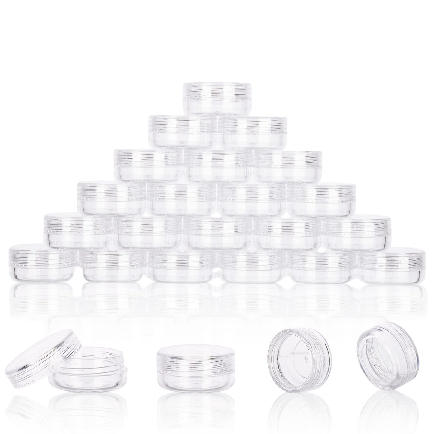 3 Gram Sample Containers With Lids, 25 Count Clear Jars, Empty Lip Balm, Mini Cosmetic Makeup Travel With Labels, Mini Disposable Spatulas