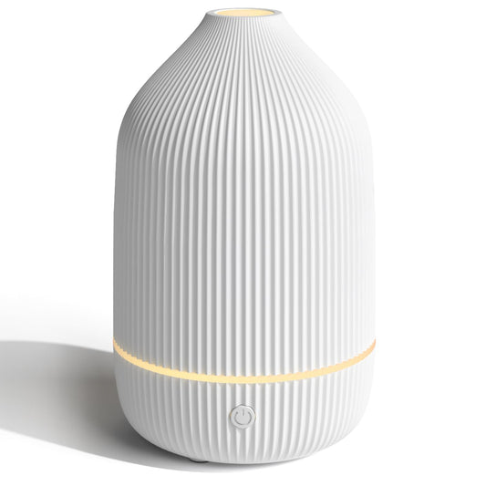 Essential Oil Diffuser, 100ml Aromatherapy Diffuser, Mini Ultrasonic Diffuser for Essential Oil, Home, Office, Cool Mist Humidifier with 7 Led Light, Auto Shut-Off, White