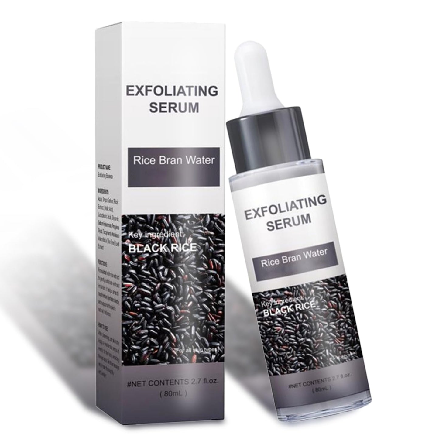 Rice Peeling Ampoule, Black and White Rice Serum Ampoule Duo for Face Exfoliant Dead Skin Remover, Day & Night Face Scrub, Gentle Peel + Pore Minimizing & Deep Hydration (Black Rice, 2.7floz)