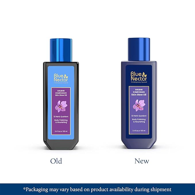 Blue Nectar Kumkumadi Body Oil for Glowing Skin | Moisturizing Oil for Dry Skin with Relaxing Aroma | Plant Based Body Oil for Women & Men (12 Herbs, 3.4 fl oz)
