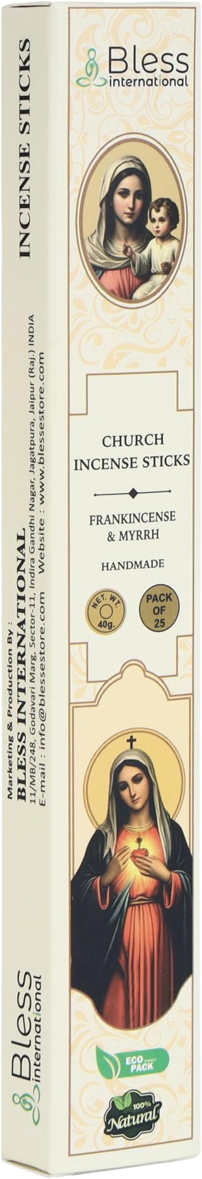 Bless-Charch-Frankincense-and-Myrrh 100%-Natural-Handmade-Hand-Dipped Organic-Chemicals-Charcoal-Free Purification-Relaxation-Positivity-Meditation Best-Woods-Scent (25 Sticks(40GM))