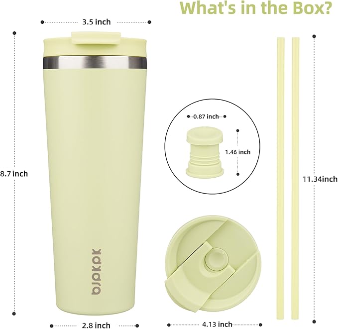 BJPKPK 26oz Insulated Tumbler With lid And Straw Stainless Steel Tumblers Travel Coffee Mug Reusable Thermal Cup,Macaron Green