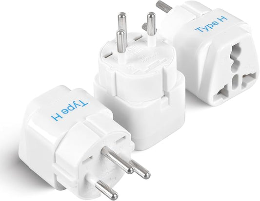 Ceptics Israel Power Adapter Travel Universal Plug,Works in Palestine,Jerusalem,Holy City-Perfect for Charging your Electronic Devices (Type H)- Safe Grounded Connection-3 Pack (GP-14-3PK),White