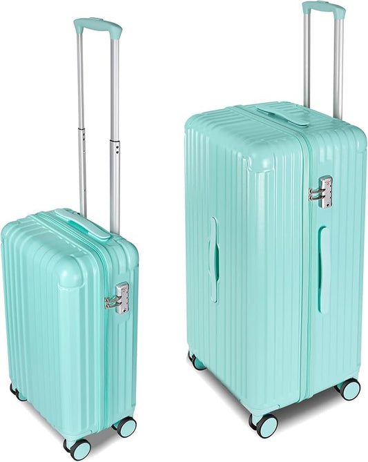 Carry-on 20 Inch and 28 Inch Square Thickened ABS+PC Hard Shell luggage, 2-Piece Suitcase Set with TSA Lock & Dual Zipper Mesh Inner Layer Design, Mint Green