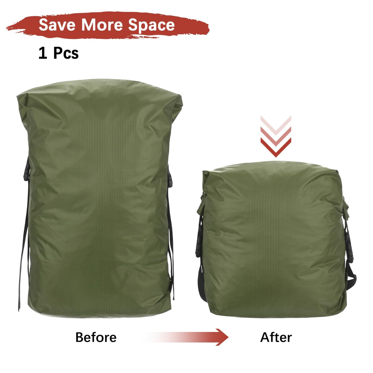 TIXIPEM Compression Stuff Sack [1PCS] - Waterproof Sleeping Bag Storage Sack 5L Use for Backpacking & Traveling & Hiking - [Army Green-17 x 9 in/ 42 x 23.5 CM] Space Saving Gear Bags