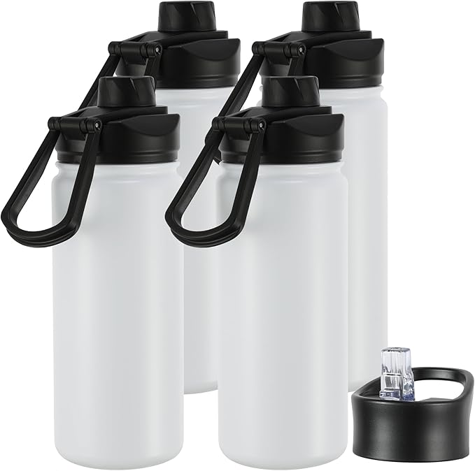 16 oz Insulated Water Bottle with Straw Lids, Stainless Steel Kids Water Bottles for School, Double Wall Vacuum Metal Water Bottle with Straw & Wide Mouth Lid, Polar 4 Pack