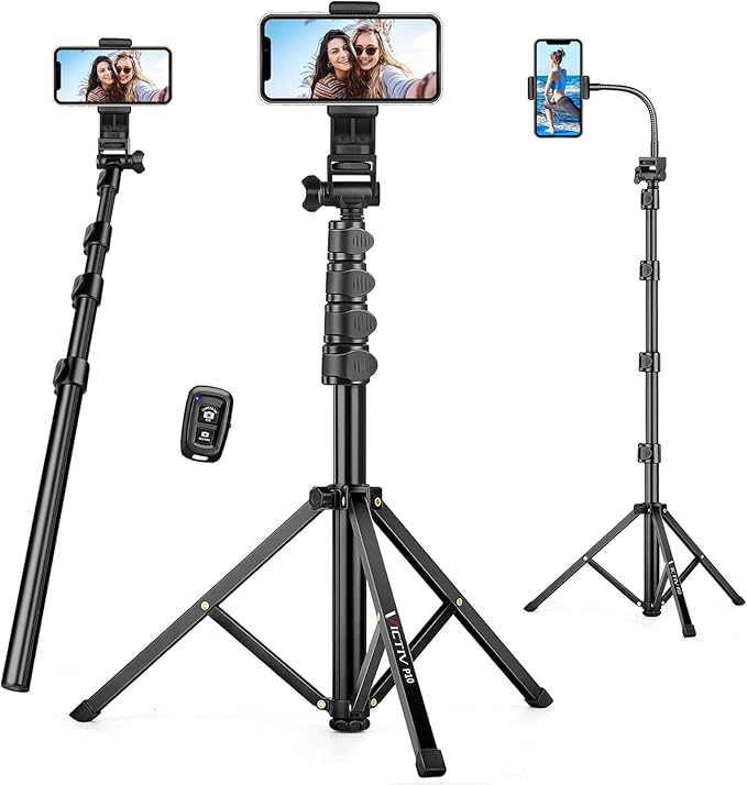 74" Flexible Phone Tripod, Tall Cell Phone Tripod with Adjustable Gooseneck & Remote, Portable Camera Cellphone Stand for Video Recording, Compatible with iPhone Android