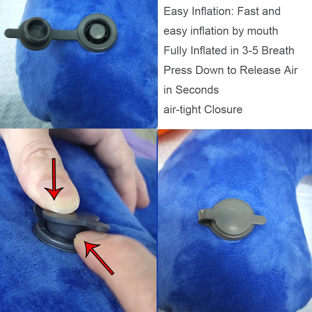 MXJZW 2Pack Inflatable Neck Pillows with Washable Crystal Velvet Cover Ultralight Travel Pillow for Airplane, Car, Office U-Shaped Ergonomic Support(Orange Red Royal Blue)