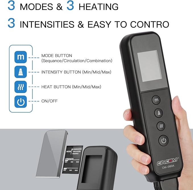 CINCOM Leg Massager with Heat and Compression, 3-in-1 Foot Calf & Thigh Massager for Circulation and Pain Relief Helpful for Lymphedema Edema Restless and Relaxation FSA - HSA