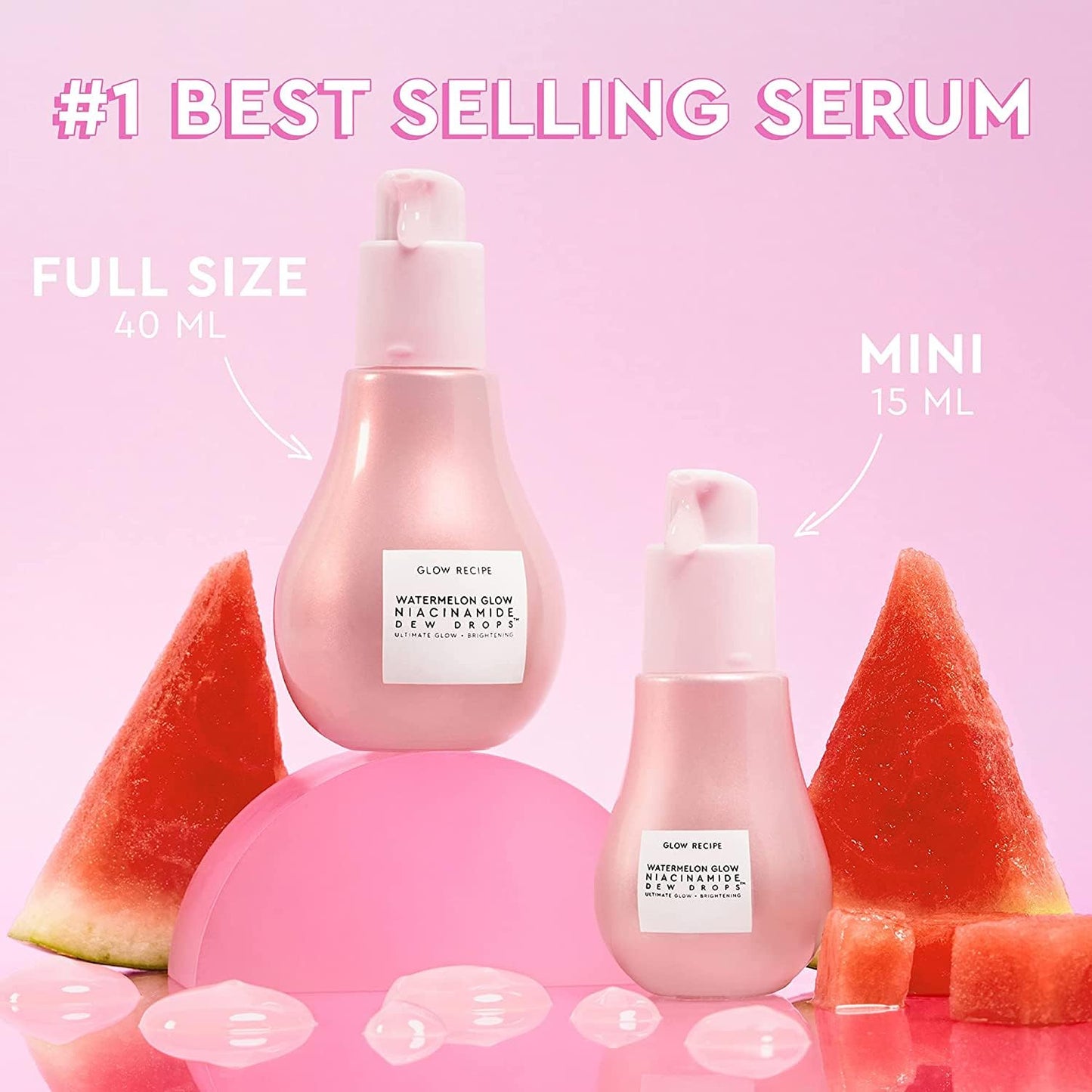 Glow Recipe Niacinamide Dew Drops Facial Serum & Illuminating Makeup Primer (40 ml) + Mini Watermelon Glow PHA + BHA Facial Toner & Pore Minimizer with Hyaluronic Acid (40 ml)