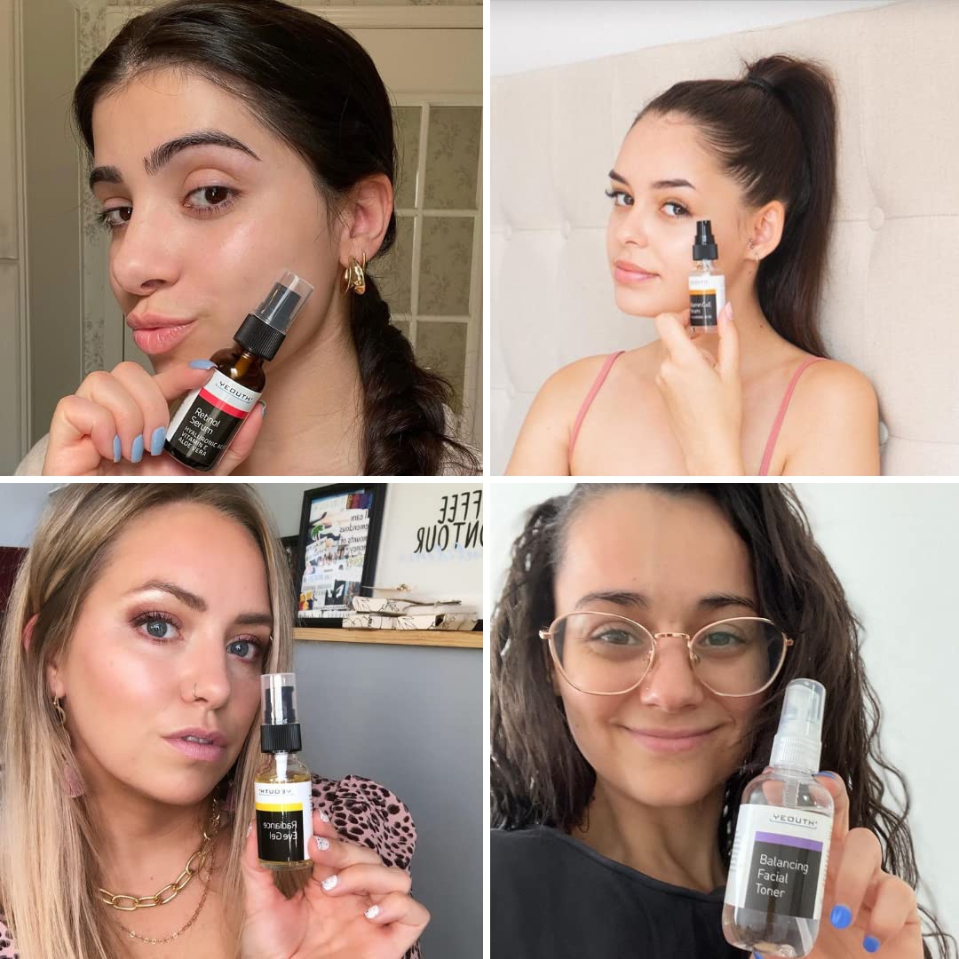 YEOUTH Skin Care Set: Retinol Serum with Hyaluronic Acid, Vitamin C & Super Face Serum, Cleanser, Toner, Eye Gel, Neck Cream, Face Cream 8-Piece Skincare Kit For Women