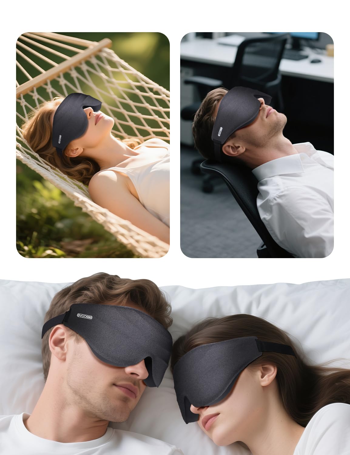 Sleep Eye Mask for Men Women, EVA BELLE Light Blocking Sleeping Mask for Side Sleeper, 3D Contoured Cup Night Blindfold, Lash Extensions 3D Sleeping Mask with Adjustable Strap for Travel, Night & Nap