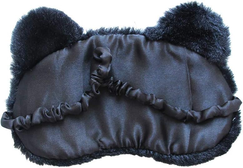 Shinywear 2 Pcs Cute Sleepping Eyemask Black Cat & White Dog Animal Cartoon Style Silk Feeling Plush Eye-Shade Cover Blinder