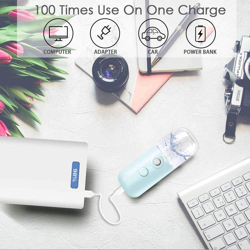 GIVERARE Nano Facial Steamer, Handy Mini Mister, USB Rechargeable Mist Sprayer, 30ml Visual Water Tank Moisturizing&Hydrating for Face, Daily Makeup, Skin Care, Eyelash Extensions-Blue