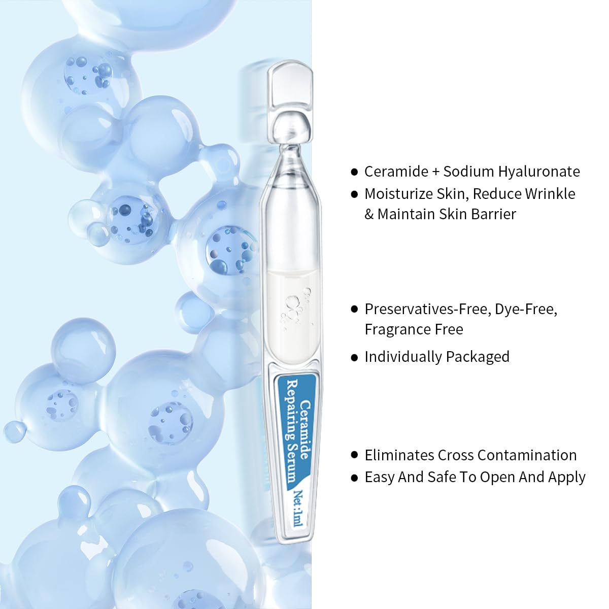 BACHERI Ceramide Ampoule Serum with Hyaluronic Acid, Peptide, Hydrating & Anti Aging, Skin Barrier Repair Face Serum for Dry and Sensitive Skin, 30 Pcs/Box