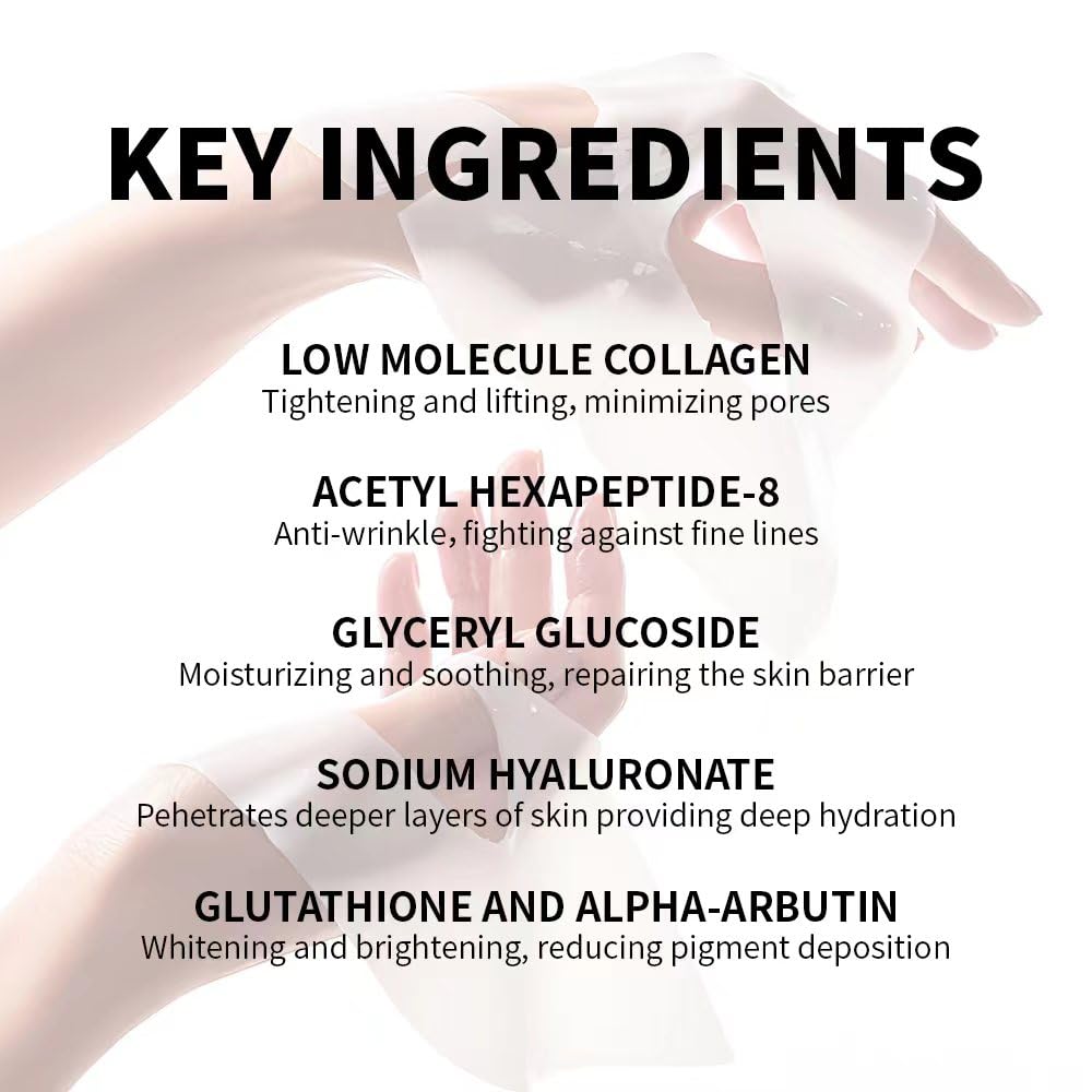 Deep Collagen Anti-Wrinkle Lifting Overnight Mask Facial sheet masks with low molecular weight collagen for lifting, firming, and moisturizing 5 Packs