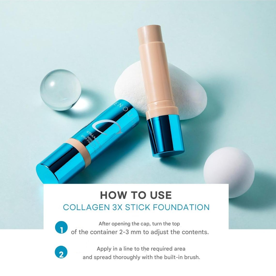 ENOUGH Collagen 3X Moisture Stick Foundation with Brush, Full Coverage Tinted Sunscreen for Face, Long-Lasting Korean Makeup, Perfect Тinted Мoisturizer with SPF 50+ (#13N Light Beige, 0.49 oz / 14g)