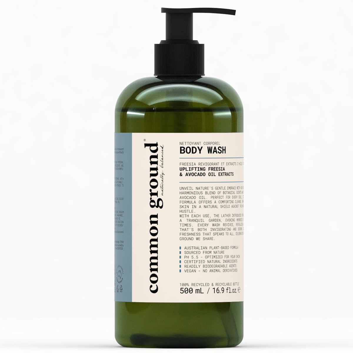 COMMON GROUND Natural Body Wash - Paraben & Cruelty Free, Vegan, Plant-Based, Botanical Freesia Scent & Avocado Oil Extracts - All Skin Types, Men & Women, Sensitive