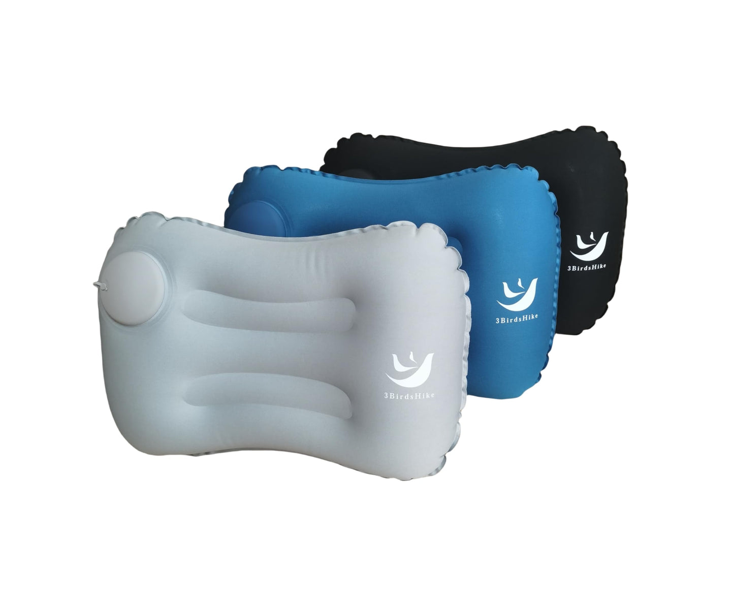 3BirdsHike 2 Pack Inflatable Camping Pillow – Ultralight Travel & Beach Air Pillow for Neck & Lumbar Support, Press-to-Inflate Design, Compact for Hiking, Backpacking & Outdoor Adventures – Black