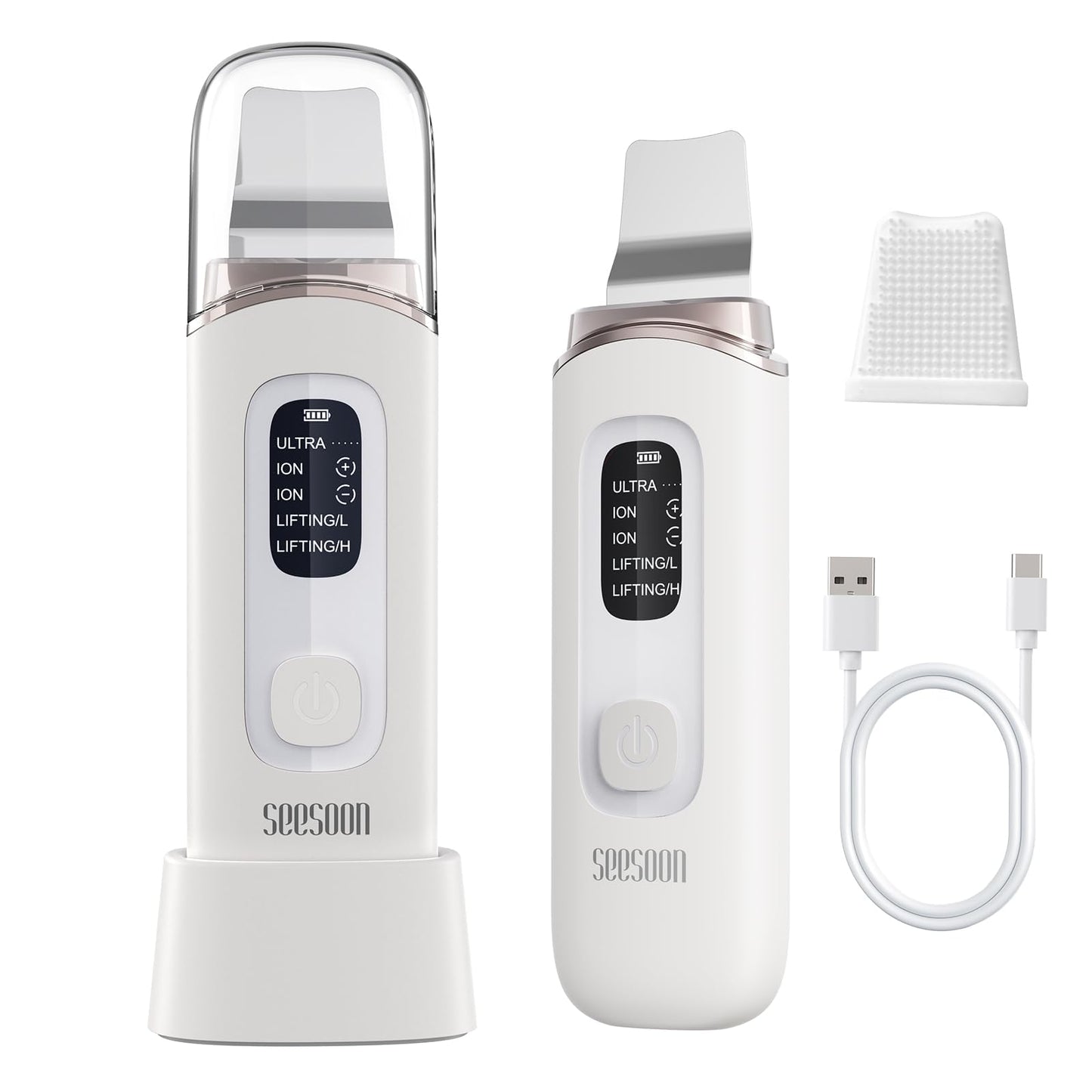 4 in1 Facial Skincare Scrubber,Skin Scrubber Face Spatula - Blackhead Remover with 4 Modes, Pore Extractor Face Spatula Deep Cleansing for Facial Skincare LCD Display, IPX7 Waterproof-Purple-White