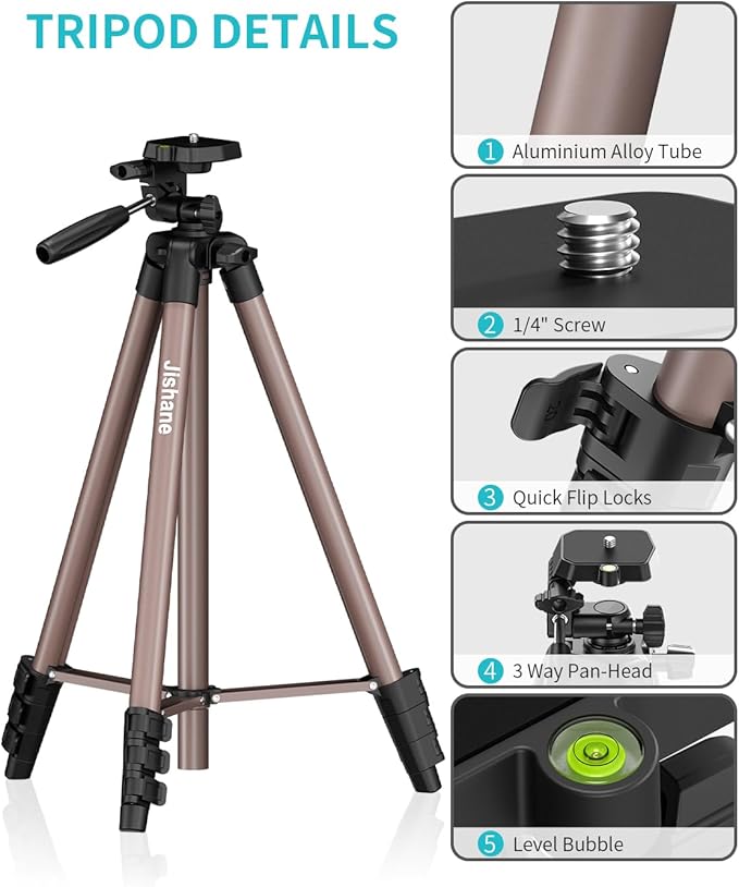 71" Camera Tripod, Lightweight Aluminum Phone Tripod with Wireless Remote, Phone Holder & Carry Bag, Portable Travel Camera Stand for Smartphones Canon Nikon DSLR Cameras, Max Load 6.6 lb (Brown)