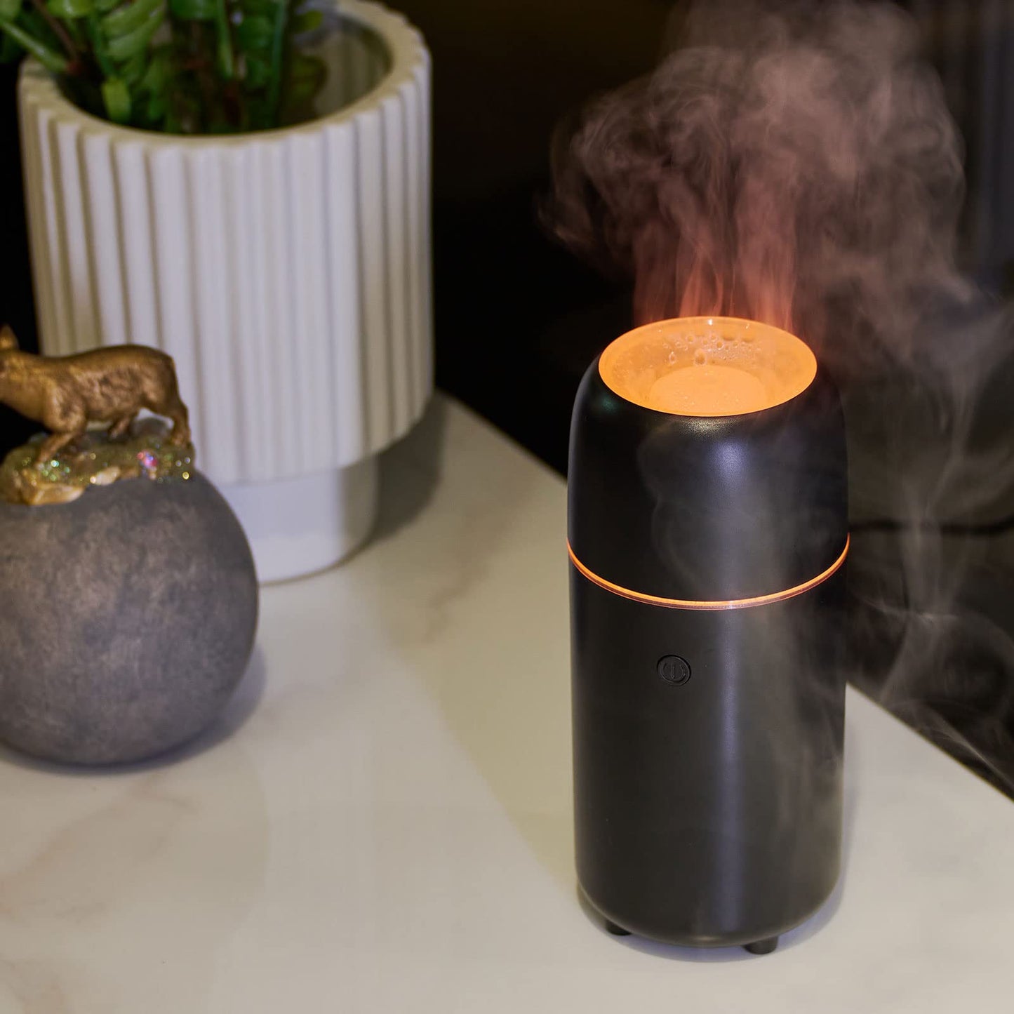 UrrSovv Humidifiers Car Diffusers for Essential Oils USB Car Humidifier Aromatherapy Diffusers with 7 Color Flame Lights for Car Home Office Gift (Black)