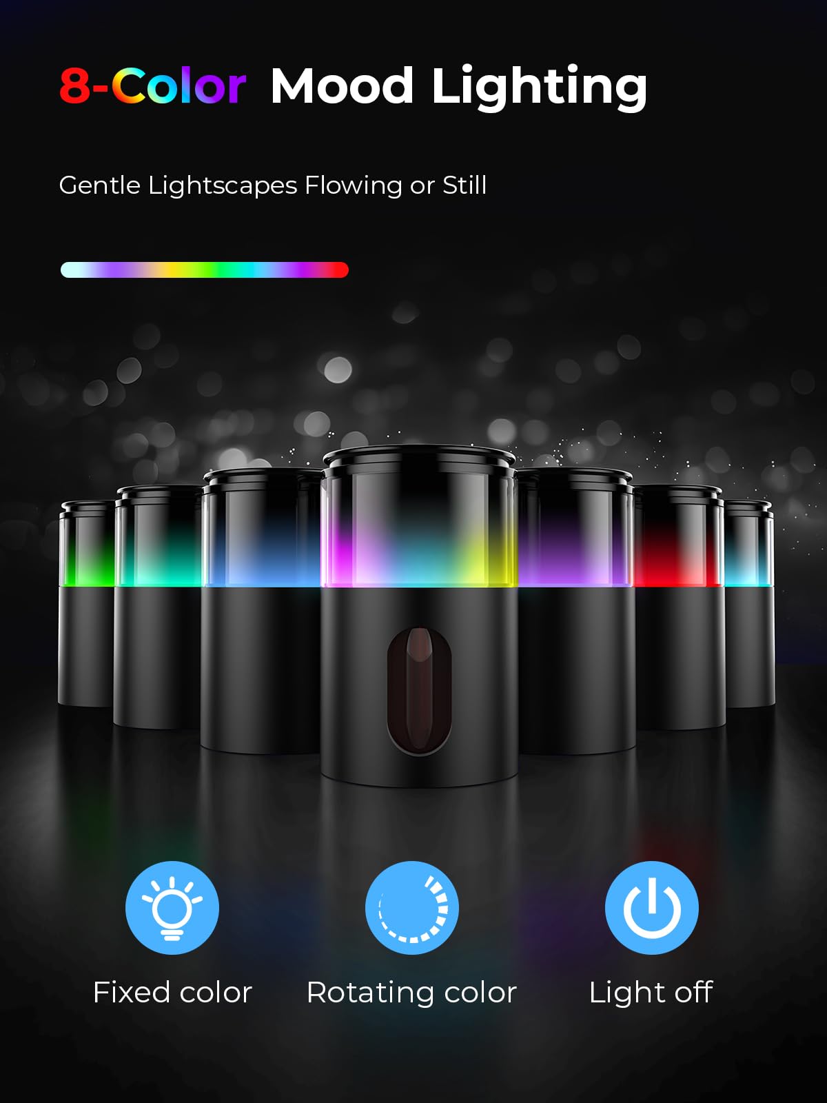 Pmsusoow Waterless Essential Oil Diffuser: Battery Mini Scent Diffusers for Home&Car with 8 Color LED Night Light — Cool Mist Aroma Machine Deep Black