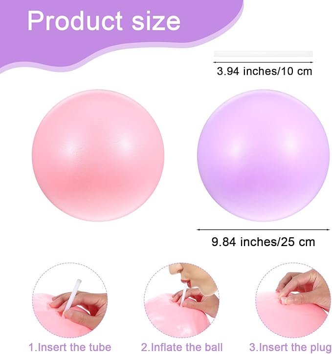 2 Pcs Pilates Ball 9 Inch Small Exercise Mini Soft Workout Yoga Ball Squishy Exercise Barre Yoga Balls for Home Gym Pilates Core Training Workout Balance Stability with Inflatable Straw