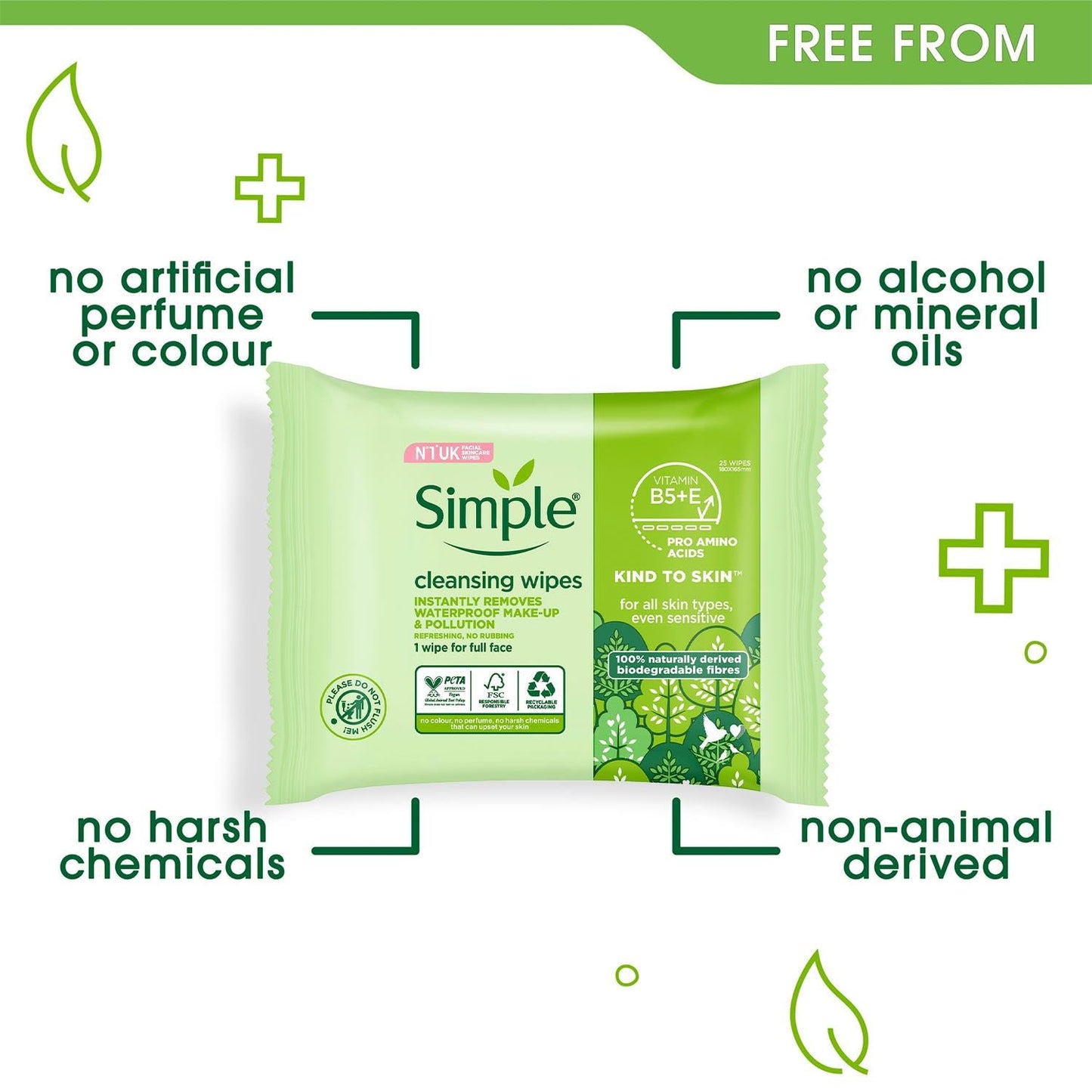 Simple Kind to Skin Cleansing Facial Wipes, 25 Count (Pack of 6)