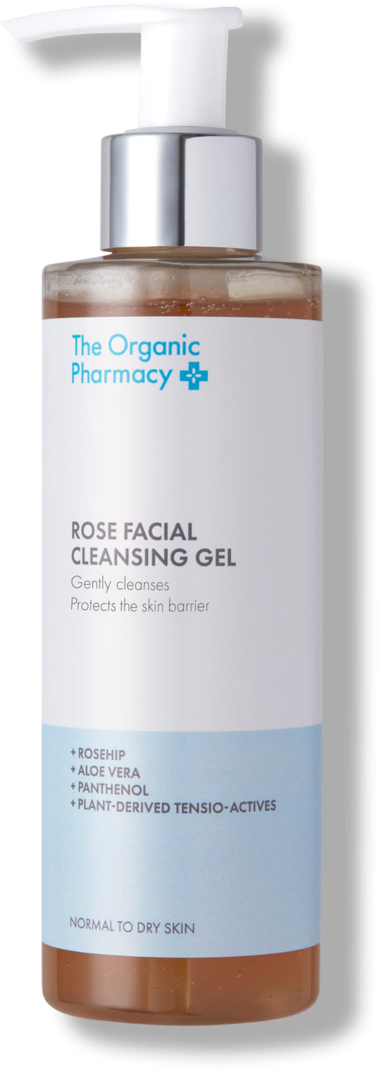 The Organic Pharmacy Rose Facial Cleansing Gel Reduces Redness, Clear Up Acne, Balance Oil Production, and Protect from Environmental Damage, Normal to Sensitive Skin, Combination Skin, 200 ml