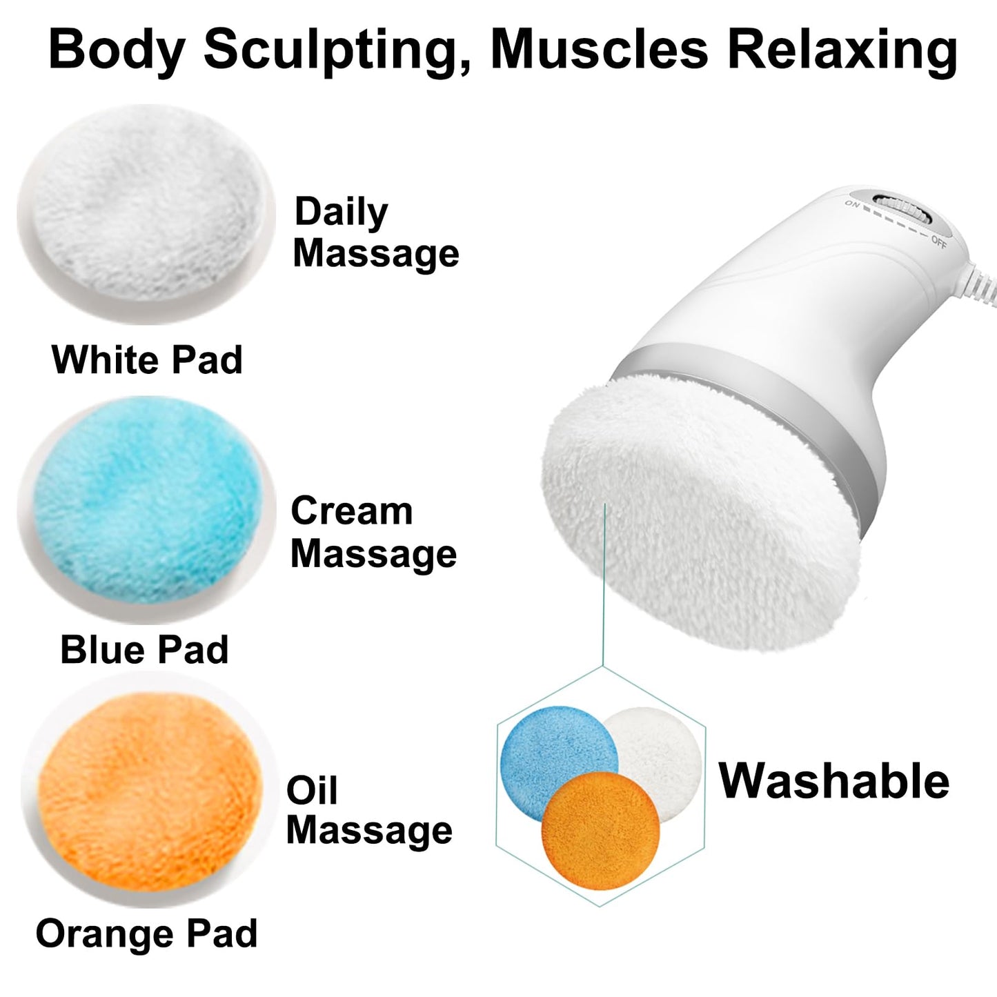 BUSHIPIN Body Sculpting Machine Electric Cellulite Massager 3 Pads, Handheld Full Body Massage Machine for Back/Abdomen/Butt/Leg/Arms Deep Massage Relax with Rotaion Vibration Body SPA (White)