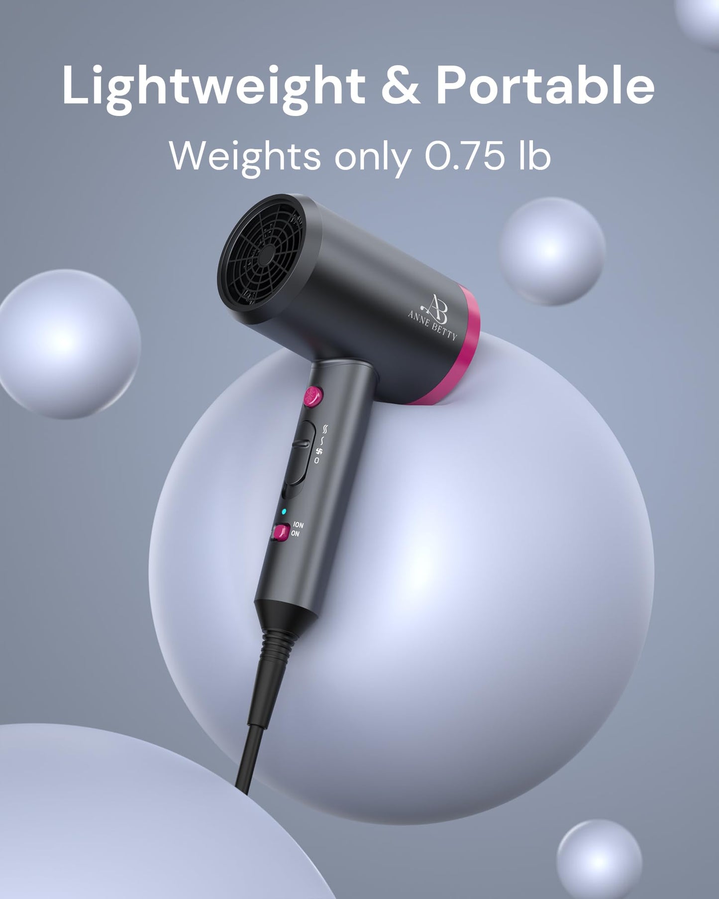 Hair Dryer with Diffuser for Curly Hair, 1800W Ionic Blow Dryer for Women & Men, Fast-Drying, Lightweight, Low Noise, Hair Care Styling Tool for Home, Travel