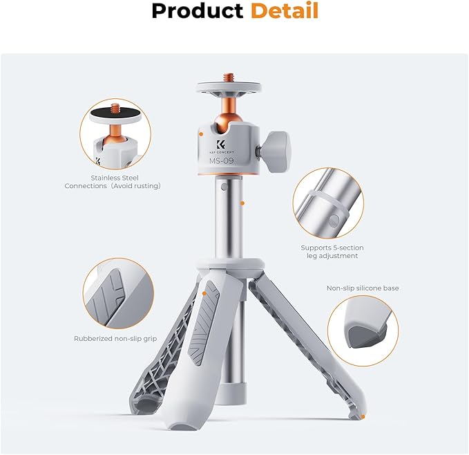 K&F Concept Selfie Stick, Small Camera Tripod Handheld Tripod for Camera Max Load Capacity 2kg, 1/4" Screw Universal for Sony/Nikon Camera Vlogging Tripod for Cell Phone DJI OSMO Pocket 3.(Grey)