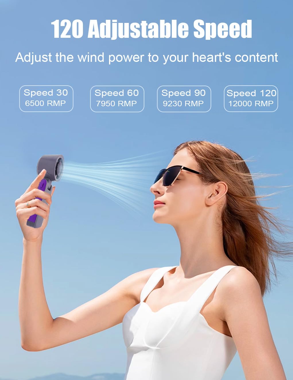 Portable Handheld Fan, Rechargeable Personal Fan, 180° Foldable Mini Desk Fan with 120 Wind Speed, LCD Digital Display, Lanyard as Neck Fan, Powerful Personal Cooling for Travel Indoor Outdoor