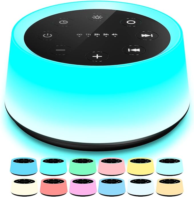 ColorsNoise Sound Machine and White Noise Machine with 30 Soothing Sounds with 12 Colors Baby Night Light with Memory Function (Black)