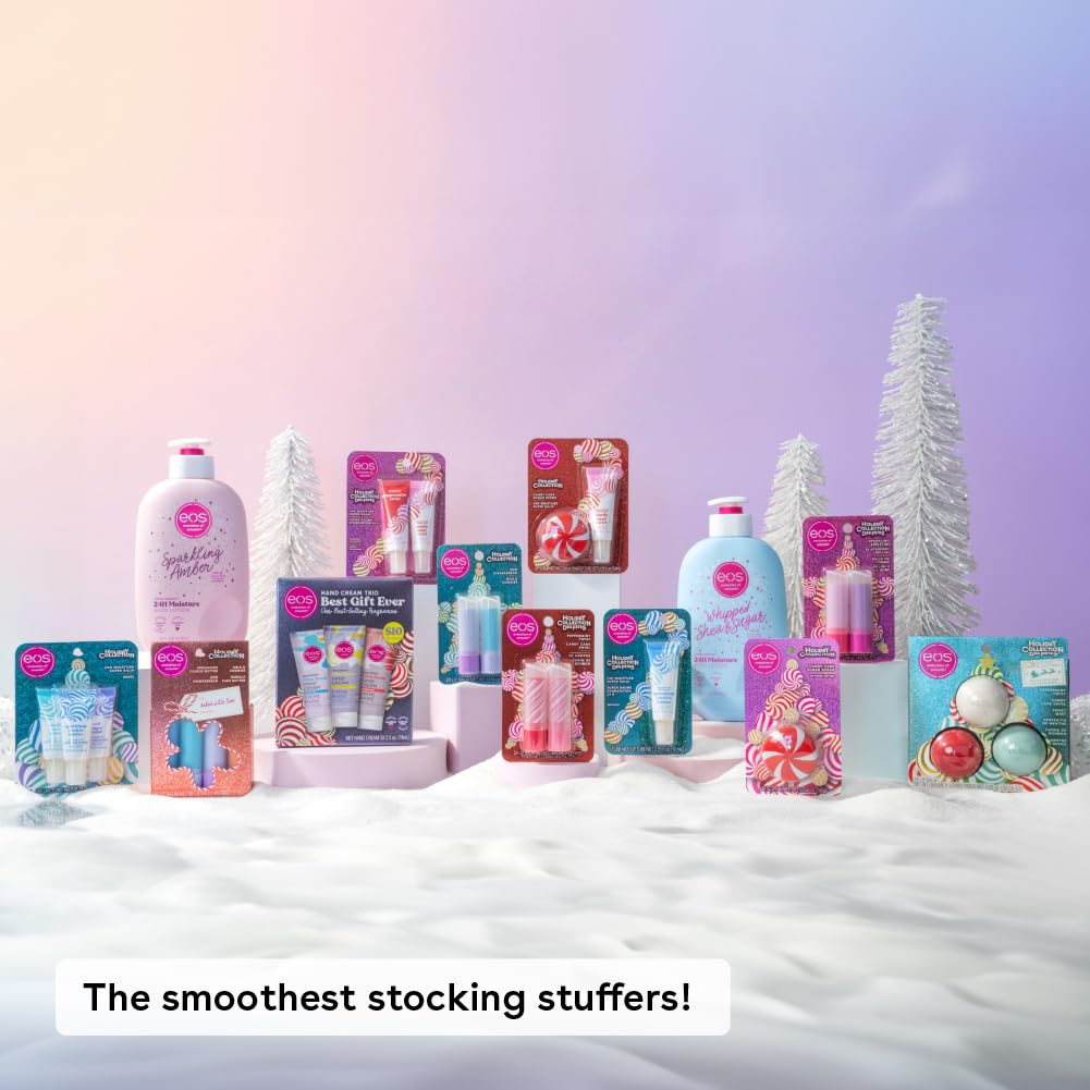 eos Holiday 24H Moisture Mini Super Balm Set- Speculoos Cookie Butter, Iced Gingerbread, Vanilla Cake Batter, Limited-Edition Lip Care, Stocking Stuffers, 0.20 fl oz, 3-Pack