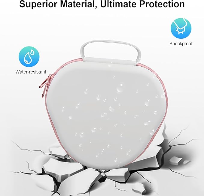 BOVKE Hard Carrying Case with Sleep Mode for Apple AirPods Max Wireless Over-Ear Headphones, AirPods Max Protective Portable Storage Bag with Mesh Pocket for Headphone Accessories, White Rosegold