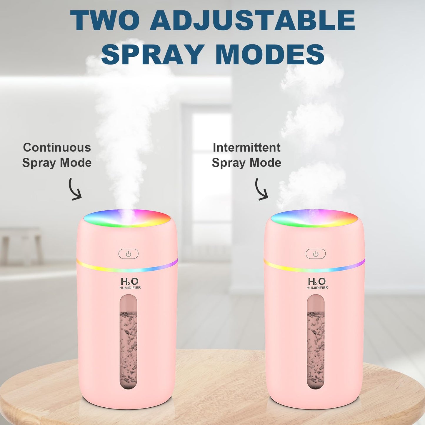 ZPP Small Humidifier, Portable Mini Humidifier with 7-color Lights for Car, Mini Desktop Humidifier for Home, Office, Travel with Night Light, Auto Shut-Off