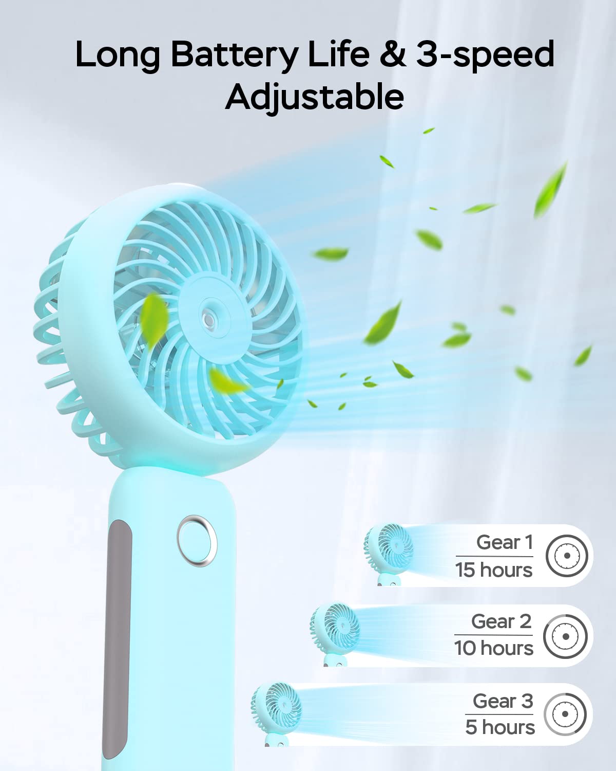 RNKRUN Portable Handheld Misting Fan, 4000mAh USB Rechargeable Personal Mister Foldable Fan Battery Operated Spray Water Mist Fan Makeup Small Face Steamer for Travel Outdoors Office blue