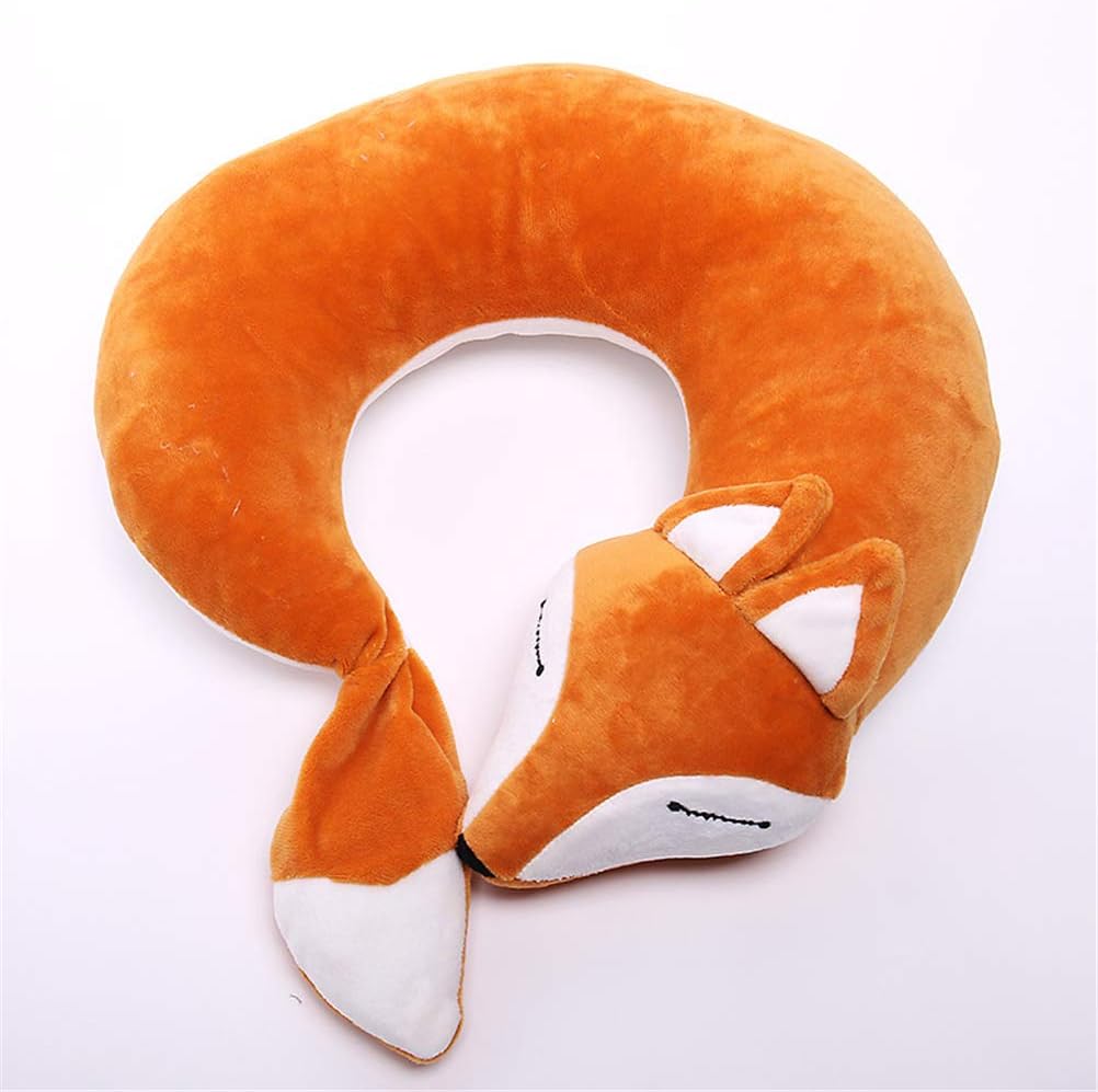 jidachuang Travel Pillows Planes Fox Animal U-Shaped Neck Pillow Plush Fur Warm Cartoon Comfortable Luggage Pillow for Airplanes Car Train (A-Brown)