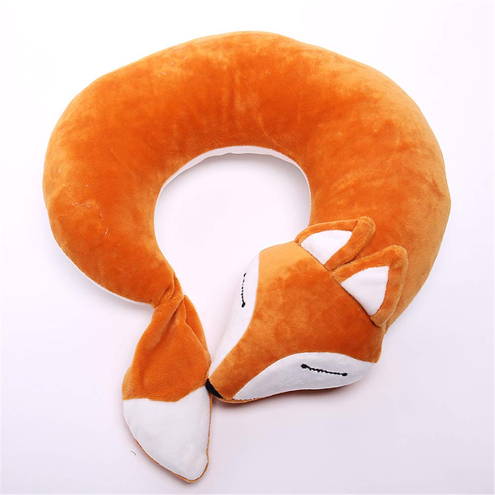 jidachuang Travel Pillows Planes Fox Animal U-Shaped Neck Pillow Plush Fur Warm Cartoon Comfortable Luggage Pillow for Airplanes Car Train (A-Brown)